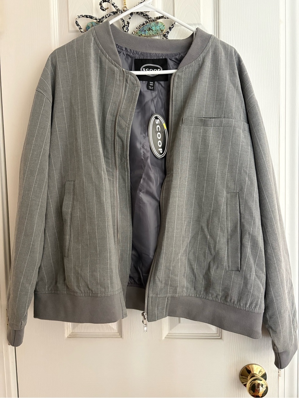 Men's Gray Pinstripe Bomber Jacket